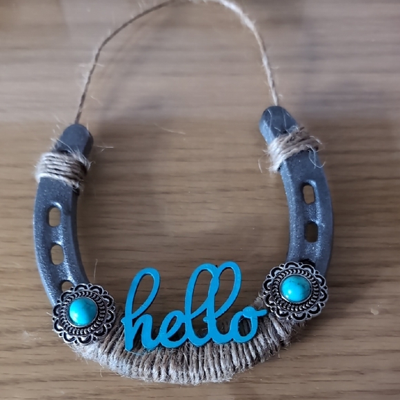 Rustic Horseshoe Wall Decor with Turquoise Accents - Picture 1 of 4